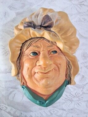 Vintage Dickens' Sarah Gamp Chalkware Head Character Wall Mount